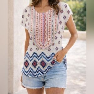 Gaze | Women's Southwest Native Tribal Aztec Pattern Multicolored Top, Size XS